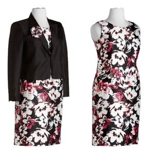 New! LE SUIT Women's 3-Piece Set Floral Dress & Black Jacket & Flower Pin 3-PC